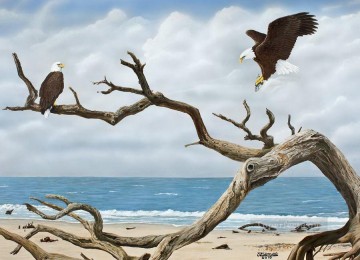 風景 Painting - 流木のビーチでランチ ジム・ジーマー